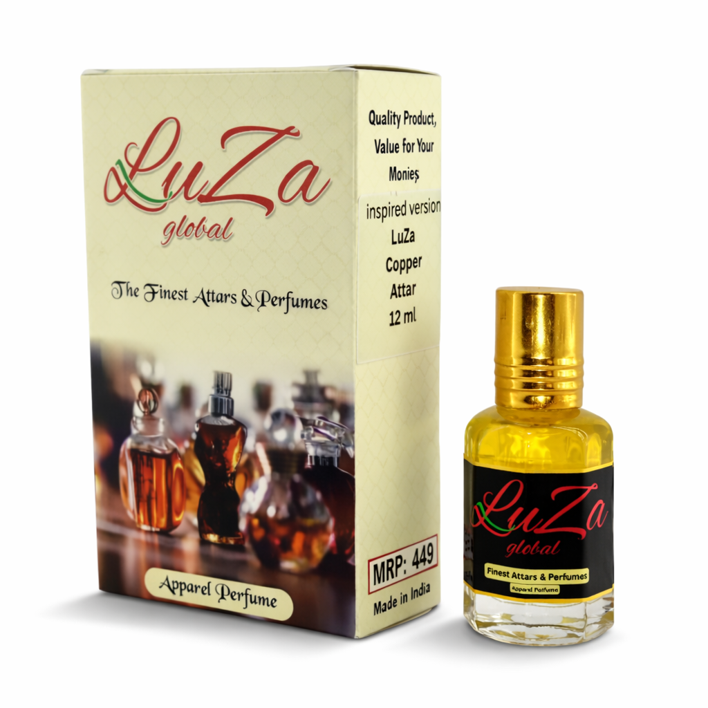 copper inspired apparel perfume | alcohol free | premium ittar by luza global |12ml | travel friendly bottle | unisex perfume refreshing natural scent for everyday use